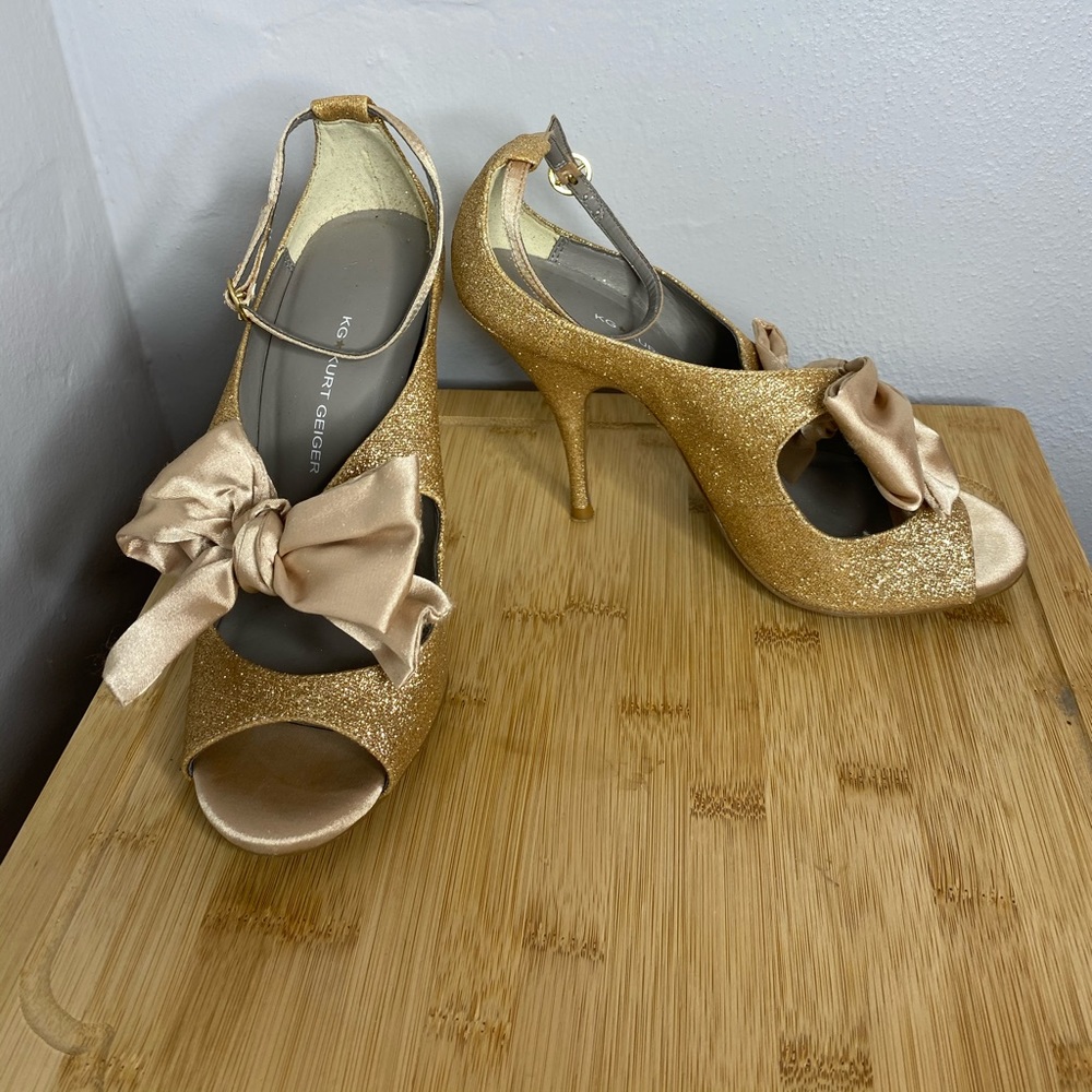 Kurt Geiger gold glitter bow shoes UK 36 US 6